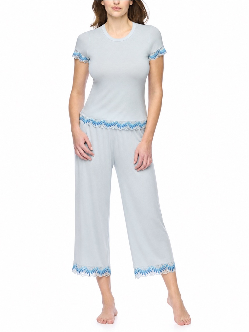 Cosabella Light Blue Short-Sleeve Lace-Trim 3pc Pajama Set